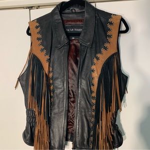 Leather Black & Brown Vest w/fringe Bikers! 🔥
